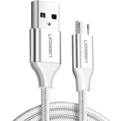 Кабель UGREEN US290 USB 2.0 To Micro Cable Nickel Plating Aluminum Braid 2A 1.5m White (60152)
