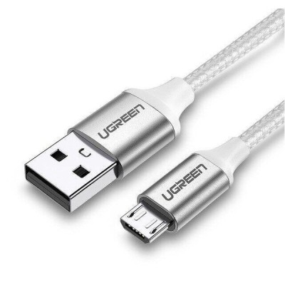 Кабель UGREEN US290 USB 2.0 To Micro Cable Nickel Plating Aluminum Braid 2A 2m White (60153)