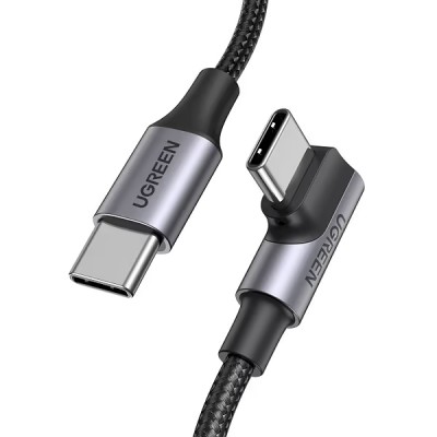 Кабель UGREEN US334 USB-C 2.0 To Angled USB-C M/M Cable Aluminium Shell With Braided 1m Black (70643)