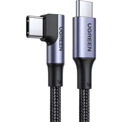 Кабель UGREEN US334 USB-C 2.0 To Angled USB-C M/M Cable Aluminium Shell With Braided 2m Black (70645)