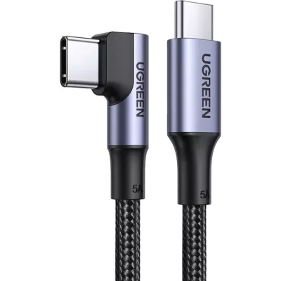 Кабель UGREEN US334 USB-C 2.0 To Angled USB-C M/M Cable Aluminium Shell With Braided 3m Black (20583)