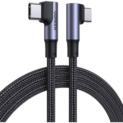 Кабель UGREEN US335 Angled USB Type-C To Angled USB Type-C 100W 5A Cable Aluminium Shell With Braided 1m Black (70696)