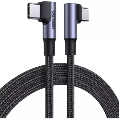 Кабель UGREEN US335 Angled USB Type-C To Angled USB Type-C 100W 5A Cable Aluminium Shell With Braided 1m Black (70696)