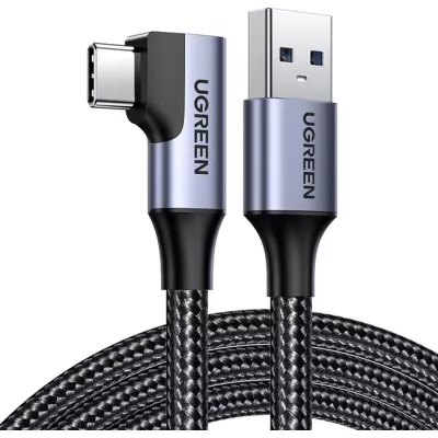 Кабель UGREEN US385 USB-A Male To USB-C Male 3.0 3A 90-Degree Angled Cable 1m Black (20299)