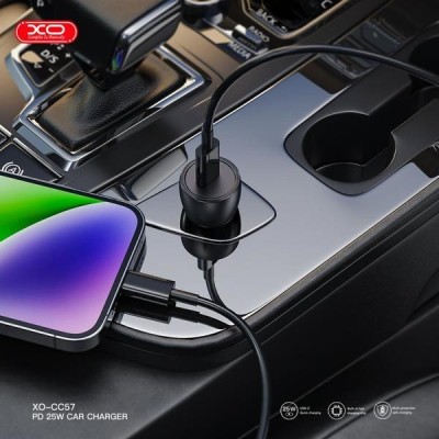 авто зарядка XO CC57 25W Metal Car Charger Type-C PD (Чорний)