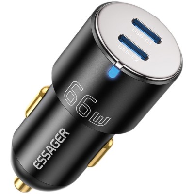 Автомобільний Зарядний пристрій Essager City Dual Type-C Car Charger 66W (ECC2C-FF01) Black Автомобільний Зарядний пристрій Essager City Dual Type-C Car Charger 66W (ECC2C-FF01) Black
