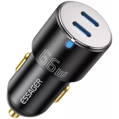 Автомобільний Зарядний пристрій Essager City Dual Type-C Car Charger 66W (ECC2C-FF01) Black