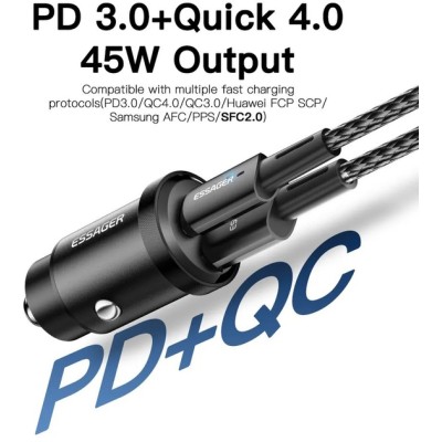 Автомобільний Зарядний пристрій Essager Gyroscope Mini 45W Car Charger USB-A + Type-C (ECCAC45-TL01-Z) Black Автомобільний Зарядний пристрій Essager Gyroscope Mini 45W Car Charger USB-A + Type-C (ECCAC45-TL01-Z) Black
