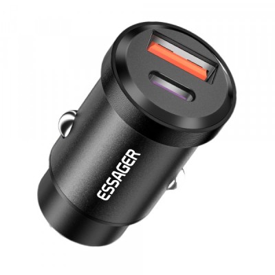 Автомобільний зарядний пристрій ESSAGER Gyroscope Mini Charger USB-A + Type-C 30W (ECCAC-TL01) Black Автомобільний зарядний пристрій ESSAGER Gyroscope Mini Charger USB-A + Type-C 30W (ECCAC-TL01) Black