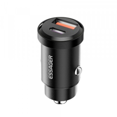 Автомобільний зарядний пристрій ESSAGER Gyroscope Mini Charger USB-A + Type-C 30W (ECCAC-TL01) Black Автомобільний зарядний пристрій ESSAGER Gyroscope Mini Charger USB-A + Type-C 30W (ECCAC-TL01) Black