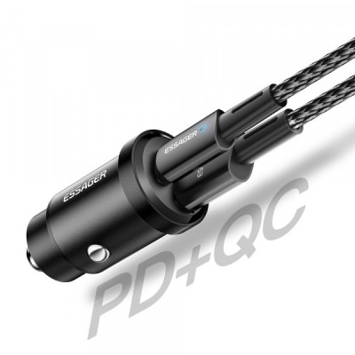 Автомобільний зарядний пристрій ESSAGER Gyroscope Mini Charger USB-A + Type-C 30W (ECCAC-TL01) Black Автомобільний зарядний пристрій ESSAGER Gyroscope Mini Charger USB-A + Type-C 30W (ECCAC-TL01) Black