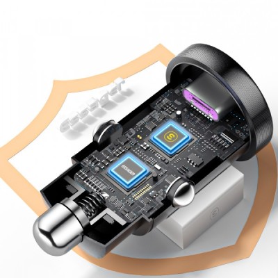 Автомобільний зарядний пристрій ESSAGER Gyroscope Mini Charger USB-A + Type-C 30W (ECCAC-TL01) Black Автомобільний зарядний пристрій ESSAGER Gyroscope Mini Charger USB-A + Type-C 30W (ECCAC-TL01) Black