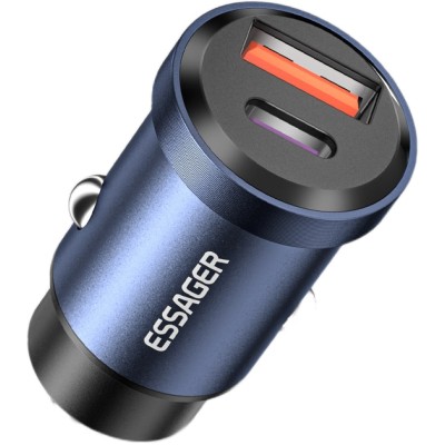 Автомобільний Зарядний пристрій ESSAGER Gyroscope Mini Charger USB-A + Type-C 30W (ECCAC-TL03) Blue Автомобільний Зарядний пристрій ESSAGER Gyroscope Mini Charger USB-A + Type-C 30W (ECCAC-TL03) Blue