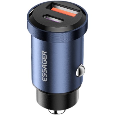 Автомобільний Зарядний пристрій ESSAGER Gyroscope Mini Charger USB-A + Type-C 30W (ECCAC-TL03) Blue Автомобільний Зарядний пристрій ESSAGER Gyroscope Mini Charger USB-A + Type-C 30W (ECCAC-TL03) Blue