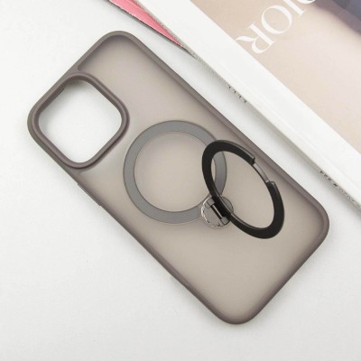TPU+PC чохол Metal Buttons with MagSafe Colorful HQ Ring для Apple iPhone 15 (6.1") Grey