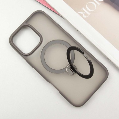 TPU+PC чохол Metal Buttons with MagSafe Colorful HQ Ring для Apple iPhone 16 Pro (6.3") Grey