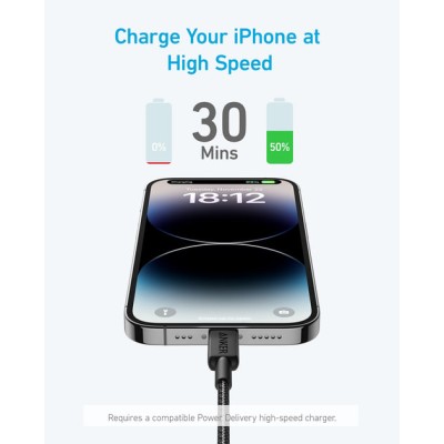 кабель ANKER 322 USB-C to Lightning - 1.8m Nylon (Чорний) кабель ANKER 322 USB-C to Lightning - 1.8m Nylon (Чорний)
