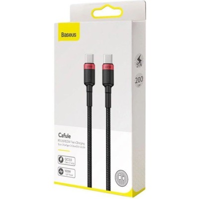 Кабель Baseus Cafule PD2.0 100W Flash Charging USB For Type-C Cable (20V 5A)2m Red+Black (CATKLF-AL91)