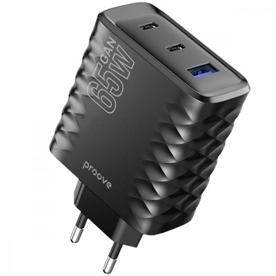 Зарядний Пристрій Proove Speed Surge Gan 65W (USB + 2 Type-C) (WCSS60120001) Black
