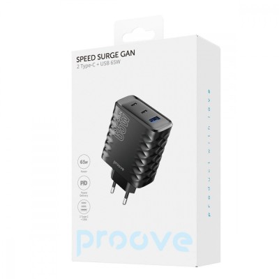 Зарядний Пристрій Proove Speed Surge Gan 65W (USB + 2 Type-C) (WCSS60120001) Black
