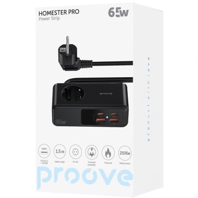 Мережевий фільтр Proove Homester Pro 65W (AC + 2xType-C + 2xUSB) 1.5m (PSHP25002201) black