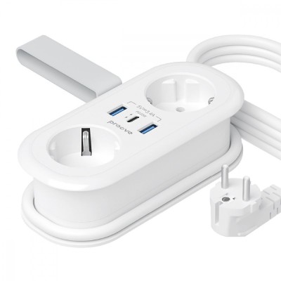 Мережевий фільтр Proove Supercoil 20W (2xAC + Type-C + 2xSB) 1.5m (PSPS25002102) white