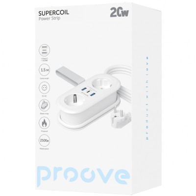 Мережевий фільтр Proove Supercoil 20W (2xAC + Type-C + 2xSB) 1.5m (PSPS25002102) white