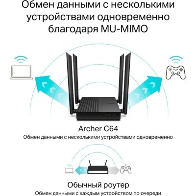 Точка доступу з функцією маршрутизації, мережеве обладнання 1200MBPS 1000M 4P DUAL BAND ARCHER C64 TP-LINK