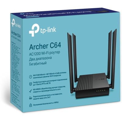 Точка доступу з функцією маршрутизації, мережеве обладнання 1200MBPS 1000M 4P DUAL BAND ARCHER C64 TP-LINK