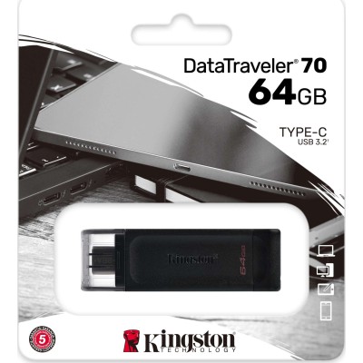 Флеш-накопичувач USB3.2 64GB Type-C Kingston DataTraveler 70 Black (DT70/64GB)