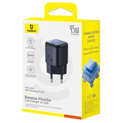 Зарядний Пристрій Baseus PicoGo GaN Fast Charger Type-C 45W (P10176800123-00) Black