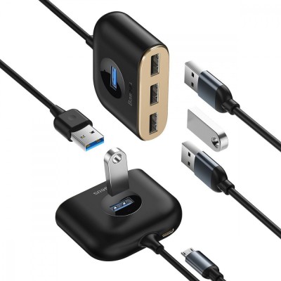 USB-Хаб Baseus Square Round USB To USB 3.0 + 3USB 2.0 (1m) CAHUB-AY01 Black