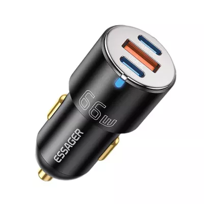 Автомобільний Зарядний пристрій Essager City Dual Typc-C + USB-A Car Charger 66W (ECC2C1A-FF01) Black