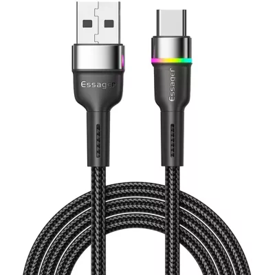 Кабель ESSAGER Colorful LED USB Cable Fast Charging 3A USB-A To Type C 0.5m (EXCT-XCDB01) Black