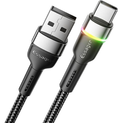 Кабель ESSAGER Colorful LED USB Cable Fast Charging 3A USB-A To Type C 0.5m (EXCT-XCDB01) Black