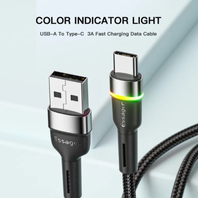 Кабель ESSAGER Colorful LED USB Cable Fast Charging 3A USB-A To Type C 0.5m (EXCT-XCDB01) Black