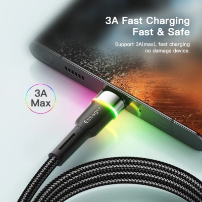 Кабель ESSAGER Colorful LED USB Cable Fast Charging 3A USB-A To Type C 0.5m (EXCT-XCDB01) Black