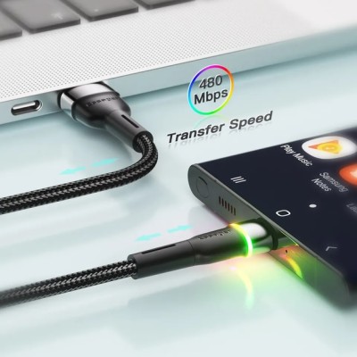 Кабель ESSAGER Colorful LED USB Cable Fast Charging 3A USB-A To Type C 0.5m (EXCT-XCDB01) Black