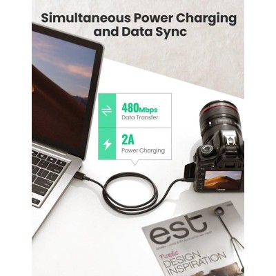 Кабель UGREEN US132 USB-А 2.0 Male To Mini USB 5pin Male Cable 2m (30472) Black