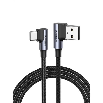 Кабель UGREEN US176 Angled USB 2.0 To Angled USB Type-C Cable Nickel Plating Aluminum Shell 3A 1m Black (20856)