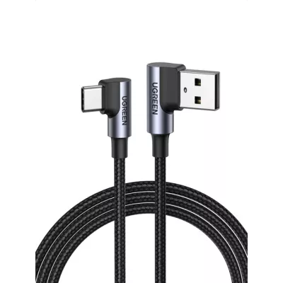 Кабель UGREEN US176 Angled USB 2.0 To Angled USB Type-C Cable Nickel Plating Aluminum Shell 3A 1m Black (20856)