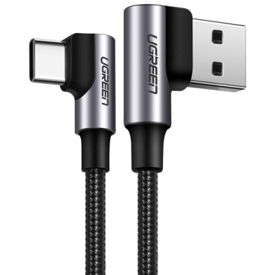 Кабель UGREEN US176 Angled USB 2.0 To Angled USB Type-C Cable Nickel Plating Aluminum Shell 3A 1m Black (20856)
