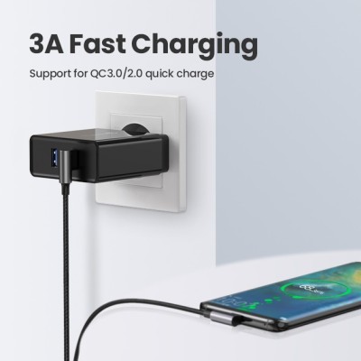 Кабель UGREEN US176 Angled USB 2.0 To Angled USB Type-C Cable Nickel Plating Aluminum Shell 3A 2m Black (20857)