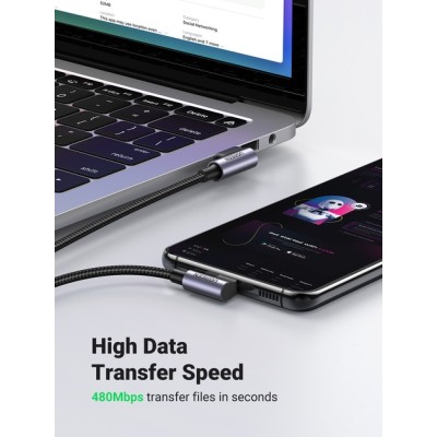 Кабель UGREEN US176 Angled USB 2.0 To Angled USB Type-C Cable Nickel Plating Aluminum Shell 3A 2m Black (20857)