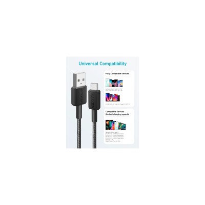 кабель ANKER 322 USB-A to USB-C - 0.9m Nylon (Чорний)