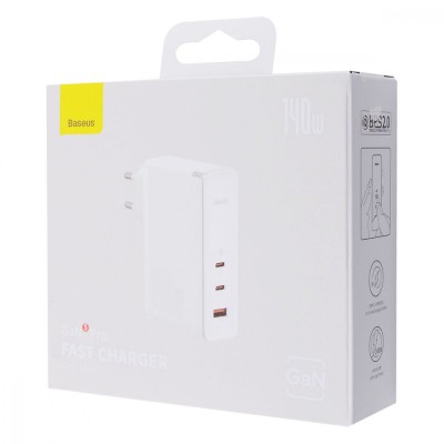 Зарядний Пристрій Baseus GaN5 Pro 140W (2 x Type-C + USB) + Кабель Type-C + Type-C 240W 1m (CCGP100202) white
