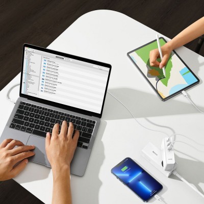 Зарядний Пристрій Baseus GaN5 Pro 140W (2 x Type-C + USB) + Кабель Type-C + Type-C 240W 1m (CCGP100202) white