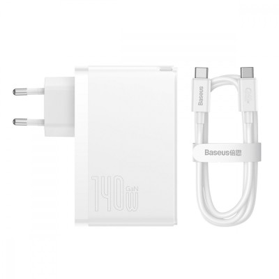 Зарядний Пристрій Baseus GaN5 Pro 140W (2 x Type-C + USB) + Кабель Type-C + Type-C 240W 1m (CCGP100202) white