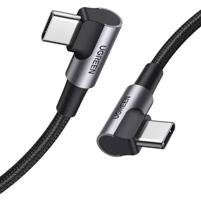Кабель UGREEN US323 Angled USB Type-C To Angled USB Type-C 60W Cable Aluminum Case With Braided 3A 1m Black (70529)