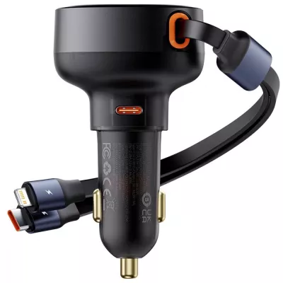 АЗП Baseus Enjoyment Pro Car Charger C+Retractable C & iP Cable 60W (C00057802111-00) black